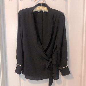 Zara Basic Wrap Tie Black Blouse